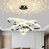Modern Luxury Iron 85-265V Chandeliers Light 3 Rings 20 40 60cm+3 Bulbs with Moon and Stars Effect Dining Pendant Light for Home