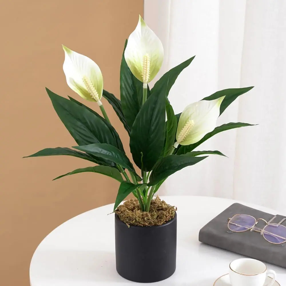 Low-Maintenance Artificial & White Peace Lily Flowers with Green Leaves - Realistic Outdoor Plant Suitable for Home