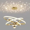 Modern Luxury Iron 85-265V Chandeliers Light 3 Rings 20 40 60cm+3 Bulbs with Moon and Stars Effect Dining Pendant Light for Home