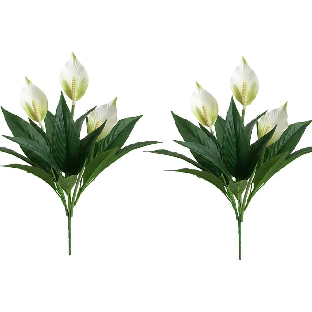 Low-Maintenance Artificial & White Peace Lily Flowers with Green Leaves - Realistic Outdoor Plant Suitable for Home