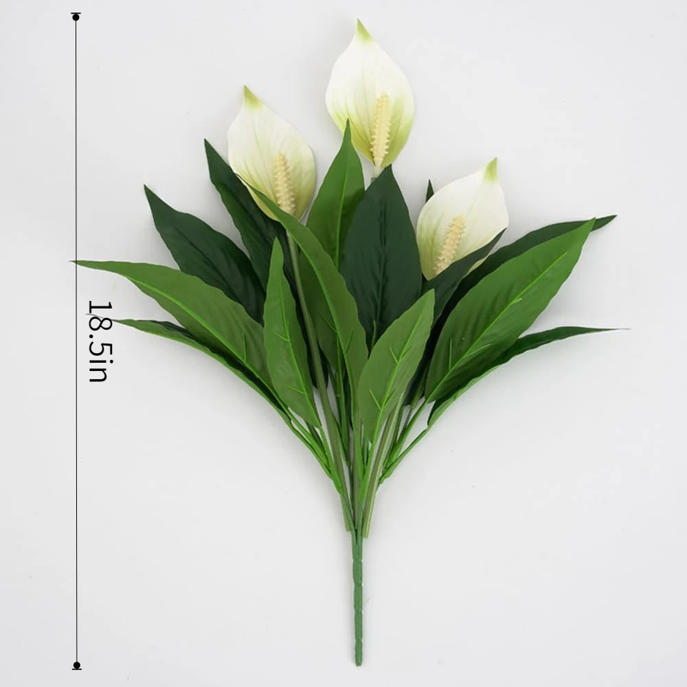 Low-Maintenance Artificial & White Peace Lily Flowers with Green Leaves - Realistic Outdoor Plant Suitable for Home