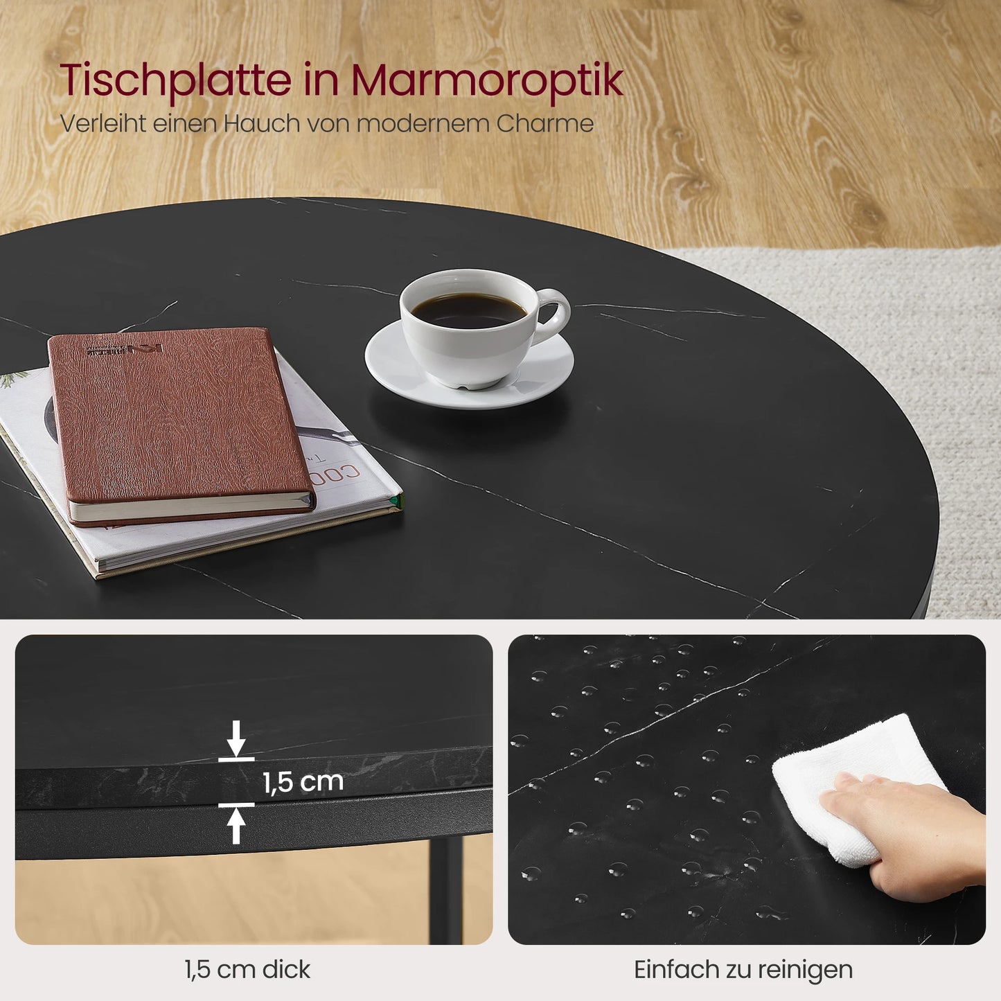 VASAGLE coffee table living room table sofa table for living room with glass top