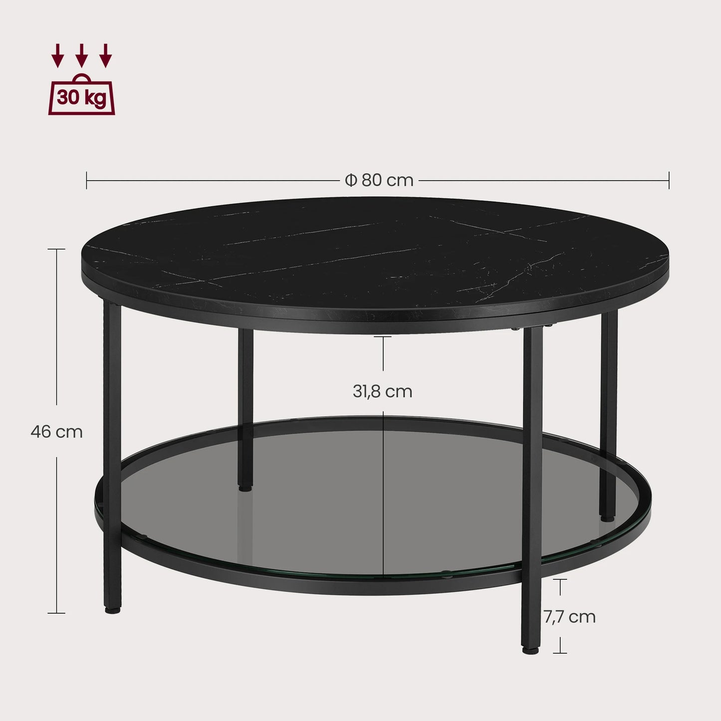 VASAGLE coffee table living room table sofa table for living room with glass top