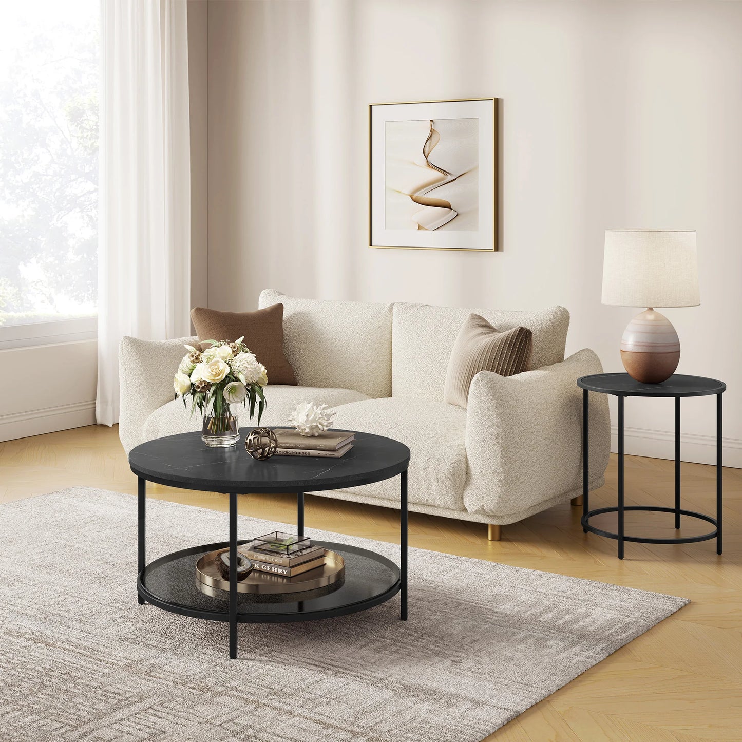 VASAGLE coffee table living room table sofa table for living room with glass top