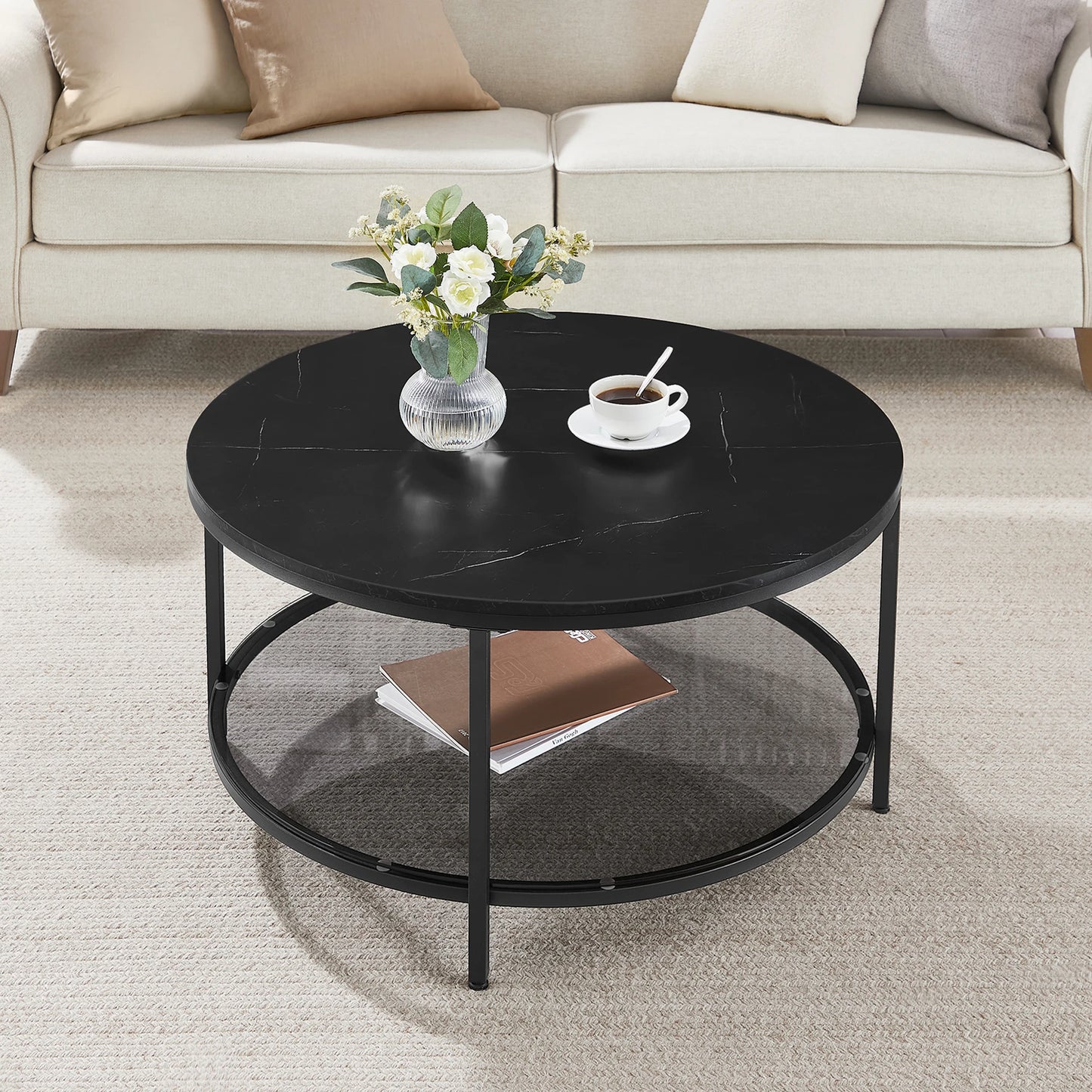 VASAGLE coffee table living room table sofa table for living room with glass top